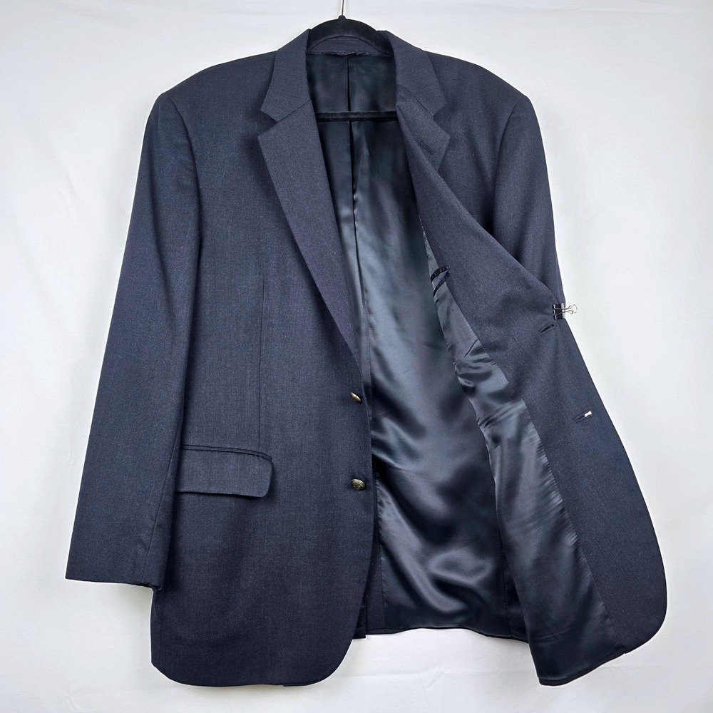 Jos A Bank Mens Grey/Gray Wool Cashmere Blazer Sport Coat 46R Gold Crest Buttons